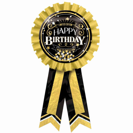 "Aged To Perfection" Happy Birthday Award Ribbon - SKU:210747 - UPC:192937335284 - Party Expo