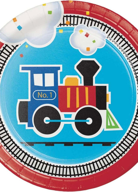 All Aboard - 7" Train Paper Dessert Plates (8ct) - SKU:322204- - UPC:039938389291 - Party Expo