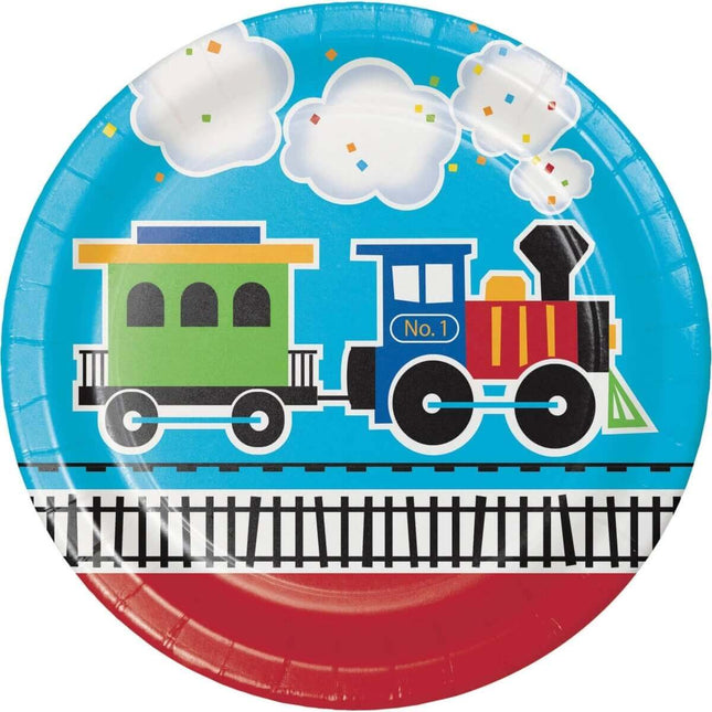 All Aboard - 9" Train Paper Plates (8ct) - SKU:322203- - UPC:039938389284 - Party Expo