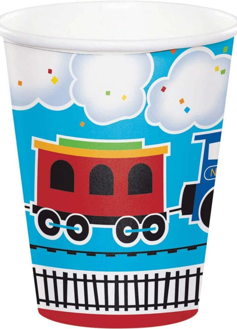 All Aboard - 9oz Train Cups (8ct) - SKU:322216- - UPC:039938389413 - Party Expo
