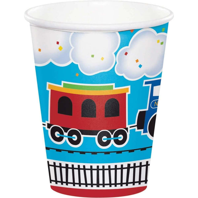 All Aboard - 9oz Train Cups (8ct) - SKU:322216- - UPC:039938389413 - Party Expo