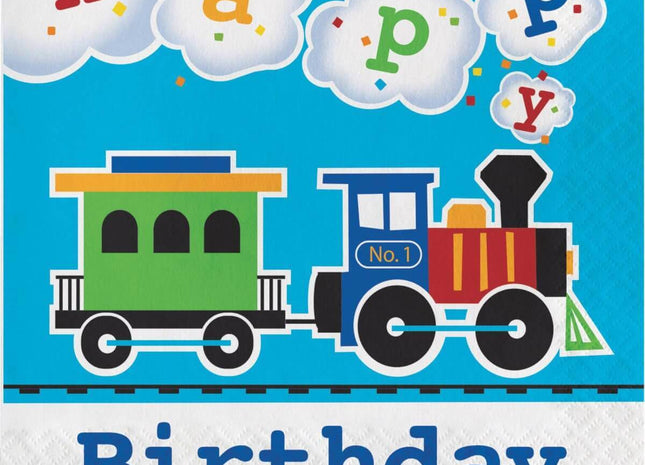All Aboard - Train Birthday Lunch Napkins (16ct) - SKU:322205- - UPC:039938389307 - Party Expo