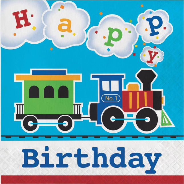 All Aboard - Train Birthday Lunch Napkins (16ct) - SKU:322205- - UPC:039938389307 - Party Expo