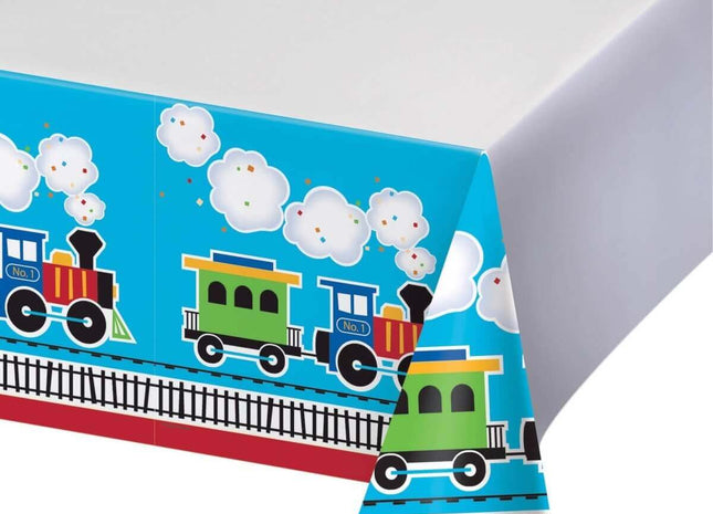 All Aboard - Train Plastic Tablecover - SKU:324350- - UPC:039938414443 - Party Expo