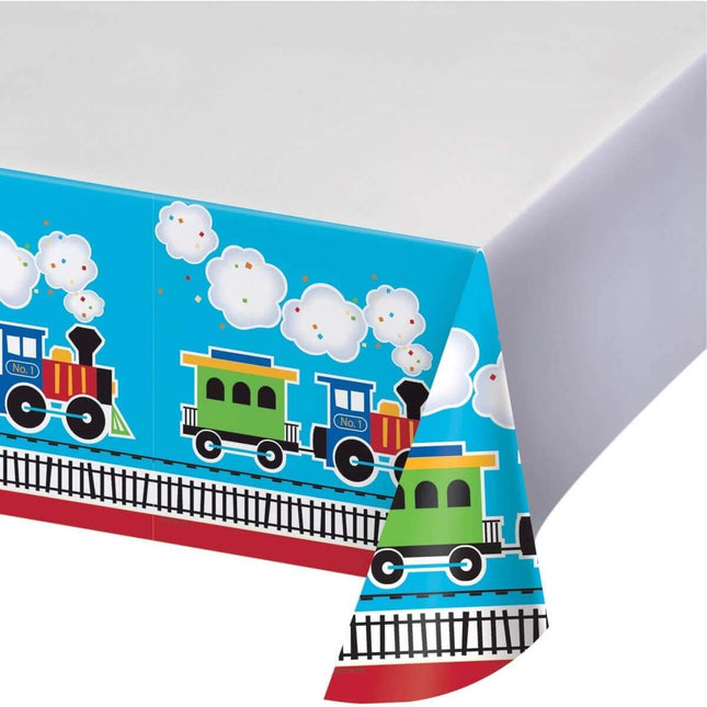 All Aboard - Train Plastic Tablecover - SKU:324350- - UPC:039938414443 - Party Expo