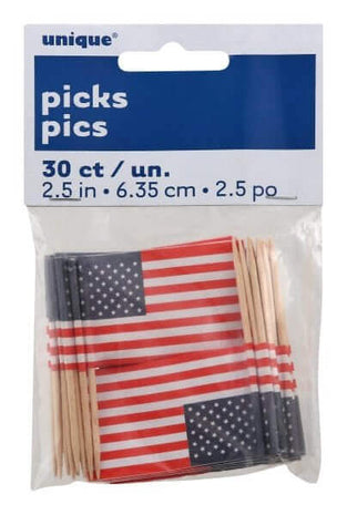 American Flag Toothpicks (30ct) - SKU:4914 - UPC:011179049141 - Party Expo