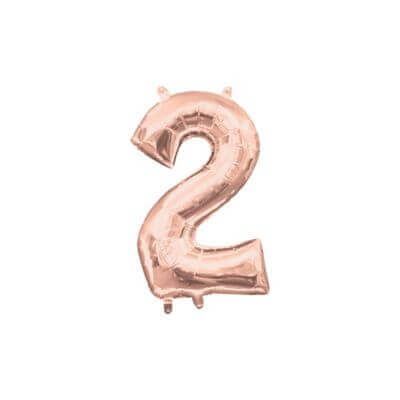 Anagram - 16" Number '2' Mylar Balloon - Rose Gold (Air-Filled) - SKU:93117 - UPC:026635374873 - Party Expo