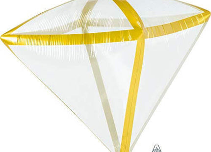 Anagram - 17" Clear Gold Trim Diamondz Balloon #307 - SKU:4108199 - UPC:026635410816 - Party Expo