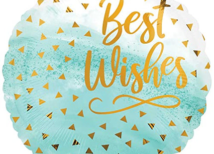 Anagram - 18" Best Wishes Gold Confetti Mylar Balloon #407 - SKU:104065 - UPC:026635411721 - Party Expo