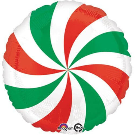 Anagram - 18" Christmas Candy Cane Swirl Mylar Balloon - Red, Green, & White - SKU:34042 - UPC:026635340427 - Party Expo