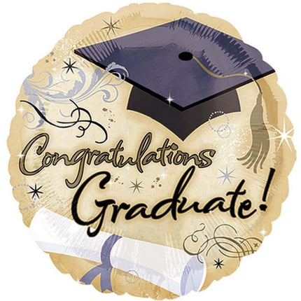 Anagram - 18" 'Congratulations Graduate' Fancy Grad Mylar Balloon - Gold & Silver - SKU: - UPC:026635278348 - Party Expo