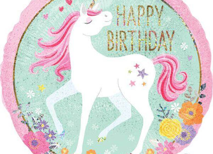 Anagram - 18" Magical Unicorn Happy Birthday Holographic Mylar Balloon - SKU:92155 - UPC:026635372725 - Party Expo