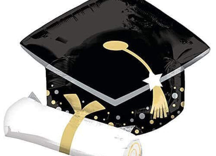 Anagram - 25" Black Grad Cap & White Diploma Mylar Balloon - G12 - SKU:44217 - UPC:026635442176 - Party Expo