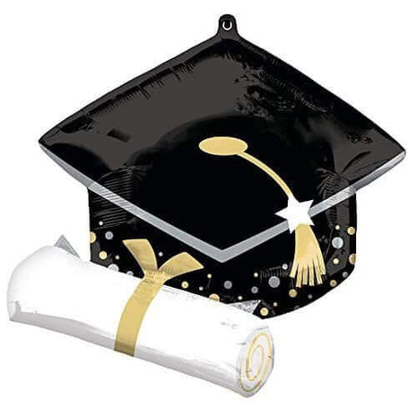 Anagram - 25" Black Grad Cap & White Diploma Mylar Balloon - G12 - SKU:44217 - UPC:026635442176 - Party Expo