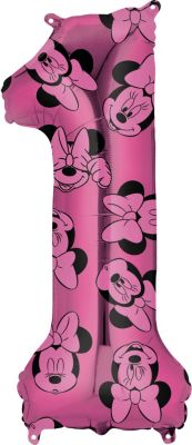 Anagram - 26" Minnie Mouse Forever Pink Number '1' Mylar Balloon - SKU:103562 - UPC:026635401364 - Party Expo