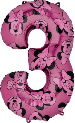 Anagram - 26" Minnie Mouse Forever Pink Number '3' Mylar Balloon - SKU:103564 - UPC:026635401388 - Party Expo