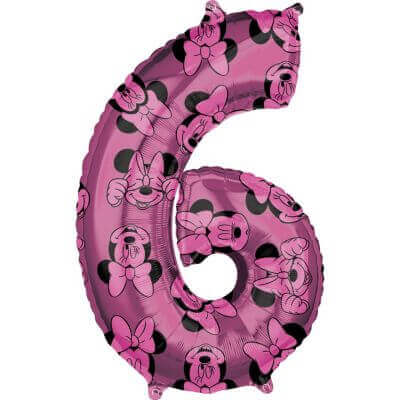 Anagram - 26" Minnie Mouse Forever Pink Number '6' Mylar Balloon - SKU:103567 - UPC:026635417082 - Party Expo