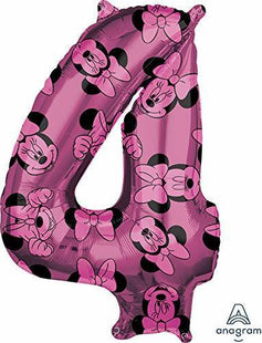 Anagram - 26" Minnie Mouse Forever Pink Number '4' Mylar Balloon - SKU:103565 - UPC:026635401395 - Party Expo