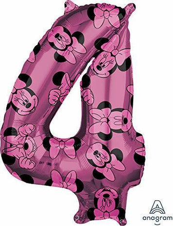 Anagram - 26" Minnie Mouse Forever Pink Number '4' Mylar Balloon - SKU:103565 - UPC:026635401395 - Party Expo
