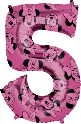 Anagram - 26" Minnie Mouse Forever Pink Number '5' Mylar Balloon - SKU:103566 - UPC:026635401401 - Party Expo