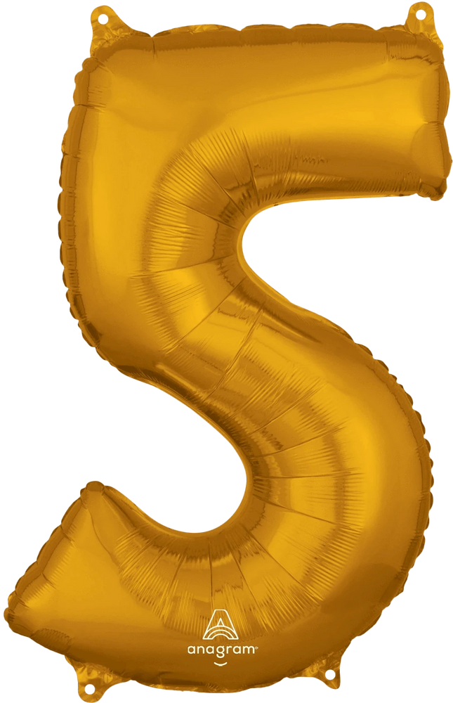 Anagram - 26" Number '5' Mylar Balloon - Gold - SKU:89552 - UPC:026635365581 - Party Expo