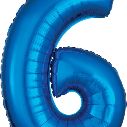 Anagram - 26" Number '6' Mylar Balloon - Blue - SKU:93234 - UPC:026635366311 - Party Expo