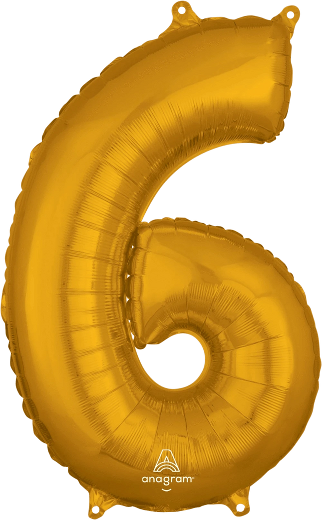 Anagram - 26" Number '6' Mylar Balloon - Gold - SKU:89553 - UPC:026635365598 - Party Expo