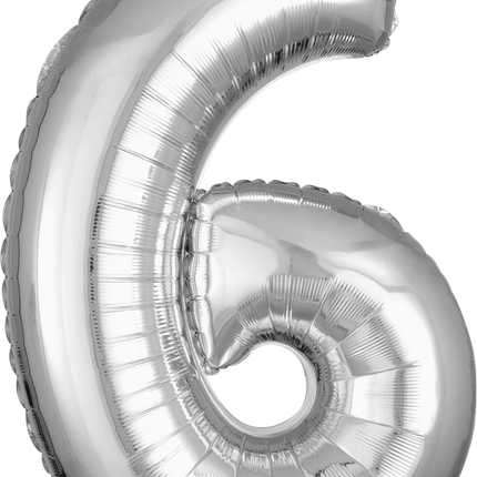 Anagram - 26" Number '6' Mylar Balloon - Silver - SKU:88600 - UPC:026635319607 - Party Expo