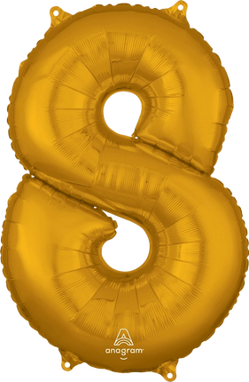 Anagram - 26" Number '8' Mylar Balloon - Gold - SKU:89555 - UPC:026635365611 - Party Expo