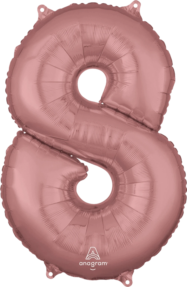 Anagram - 26" Number '8' Mylar Balloon - Rose Gold - SKU:89787 - UPC:026635366038 - Party Expo