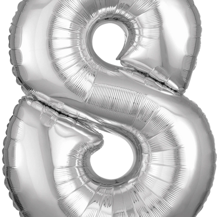 Anagram - 26" Number '8' Mylar Balloon - Silver - SKU:88602 - UPC:026635319621 - Party Expo