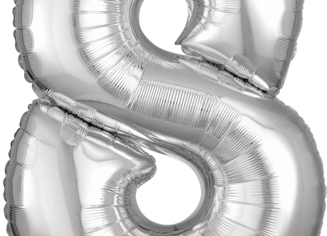 Anagram - 26" Number '8' Mylar Balloon - Silver - SKU:88602 - UPC:026635319621 - Party Expo