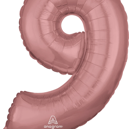 Anagram - 26" Number '9' Mylar Balloon - Rose Gold - SKU:89788 - UPC:026635366045 - Party Expo