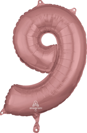 Anagram - 26" Number '9' Mylar Balloon - Rose Gold - SKU:89788 - UPC:026635366045 - Party Expo