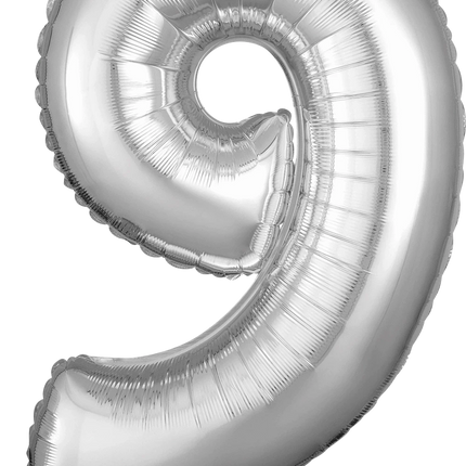 Anagram - 26" Number '9' Mylar Balloon - Silver - SKU:88603 - UPC:026635319638 - Party Expo