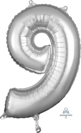 Anagram - 26" Number '9' Mylar Balloon - Silver - SKU:88603 - UPC:026635319638 - Party Expo