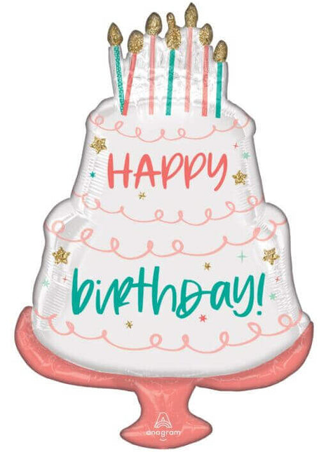 Anagram - 28" Happy Birthday Cake Mylar Balloon - SKU:108546 - UPC:026635425797 - Party Expo