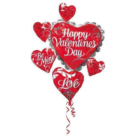 Anagram - 34" Happy Valentine's Day Swirl Heart Cluster Mylar Balloons - SKU:57434 - UPC:026635255318 - Party Expo