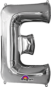 Anagram - 34" Letter 'E' Mylar Balloon - Silver - SKU:78398 - UPC:026635329545 - Party Expo