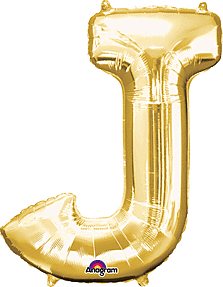 Anagram - 34" Letter 'J' Mylar Balloon - Gold - SKU:78409 - UPC:026635329668 - Party Expo
