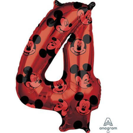 Anagram - 34" Mickey Mouse Forever Red Number '4' Mylar Balloon - SKU:103358 - UPC:026635398855 - Party Expo