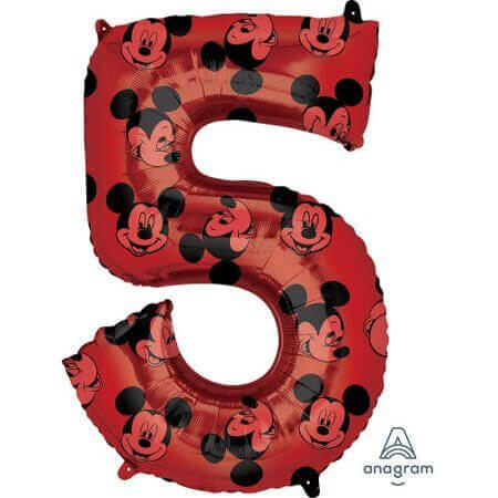 Anagram - 34" Mickey Mouse Forever Red Number '5' Mylar Balloon - SKU:103359 - UPC:026635398879 - Party Expo