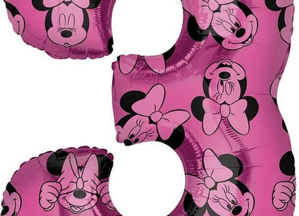 Anagram - 34" Minnie Mouse Forever Pink Number '3' Mylar Balloon - SKU:103363 - UPC:026635398848 - Party Expo