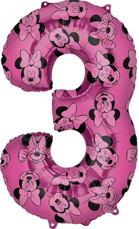 Anagram - 34" Minnie Mouse Forever Pink Number '3' Mylar Balloon - SKU:103363 - UPC:026635398848 - Party Expo