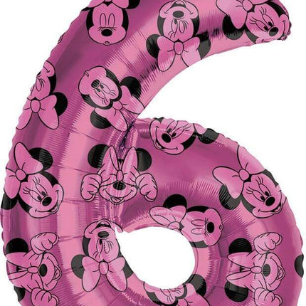 Anagram - 34" Minnie Mouse Forever Pink Number '6' Mylar Balloon - SKU:103366 - UPC:026635417051 - Party Expo