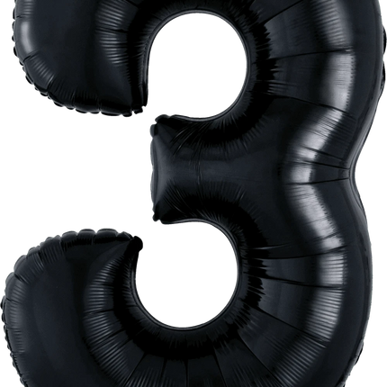 Anagram - 34" Number '3' Mylar Balloon - Black - SKU:66588 - UPC:026635301428 - Party Expo