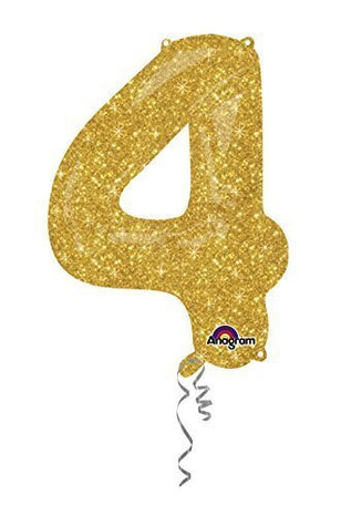 Anagram - 34" Number '4' Mylar Balloon - Gold Sparkle - SKU:28932 - UPC:026635289320 - Party Expo