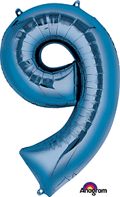 Anagram - 34" Number '9' Mylar Balloon - Blue - SKU:63712 - UPC:026635282970 - Party Expo