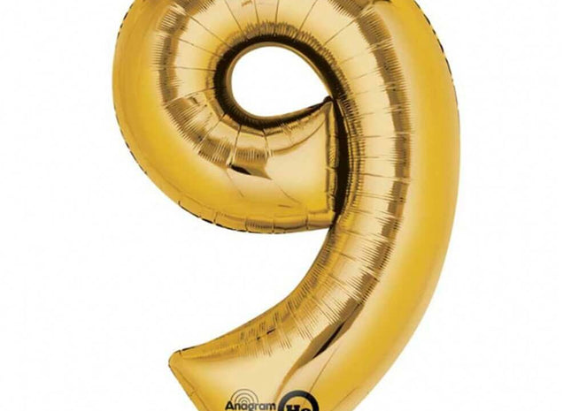 Anagram - 34" Number '9' Mylar Balloon - Gold - SKU:62941 - UPC:026635282604 - Party Expo