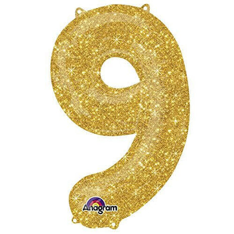 Anagram - 34" Number '9' Mylar Balloon - Gold Sparkle - SKU:28939 - UPC:026635289399 - Party Expo